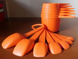 Vintage Orange Tupperware Measuring Cups And Spoons