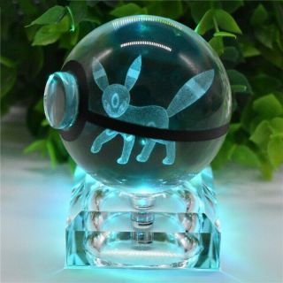 Pokemon PokeBall Umbreon K9 Crystal 3D LED Decor Night Light RGB Table Lamp 6cm 3