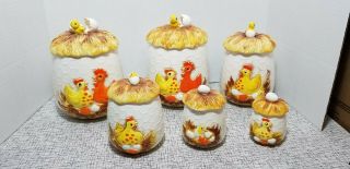 Vintage 1976 Sears Chicken Canisters Set Of 6 Chicken Hatching Eggs