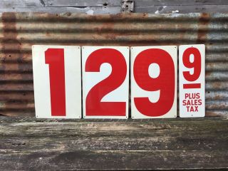 4 Vintage Metal Gas Station Price Number Signs 1 2 9 9 Red White Gasoline Sign