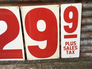 4 Vintage Metal Gas Station Price Number Signs 1 2 9 9 Red White Gasoline Sign 3