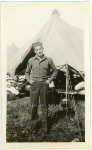1933 Photo Ma Massachusetts Brimfield Ccc Camp Co 135 Handsome Young Man Tent