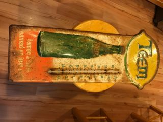 Vintage Teem Lemon Lime Soda Advertising Sign Thermometer Great Patina