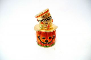 Thimble Brass & Handpainted Enamel Smiling Jack - O - Lantern W/top Hat W/crystals