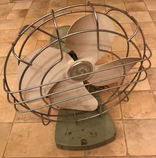 Vintage Superior Electric Fan Table Or Desk Top Olive Green Base