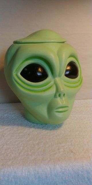 Vintage Alien Pops Blow Mold Head Ufo Advertising Candy Store Display Green