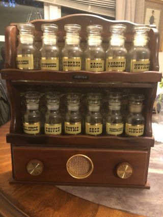 Vintage Spice Rack 12 Jar With Am Radio Wooden Japan Great Cond.