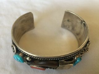 Vintage Sterling Silver Navajo cuff with Turqouise & Coral.  M Thomas Jr 3