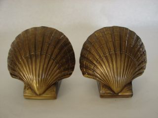 2 Sea Shell Bronzed - Tone Cast Metal Bookends Marine Nautical Decor Marked Pmc