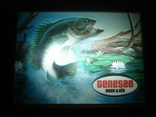Vintage Genesee Beer & Ale Light Sign Bass Fish Jumping Wild Life Scene
