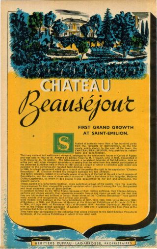 Advertisement " Mini Poster " Bordeaux Chateau Beausejour Saint Emilion Vineyard