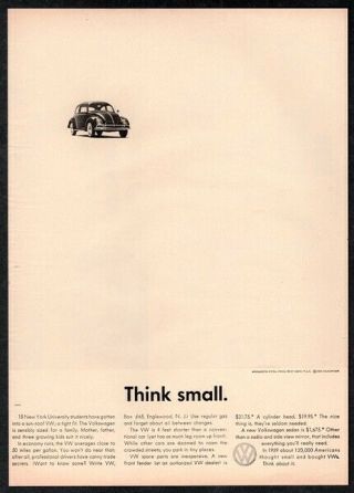 1960 Volkswagen Vw Beetle Bug Car - Miniature Vw Bug - Think Small - Vintage Ad