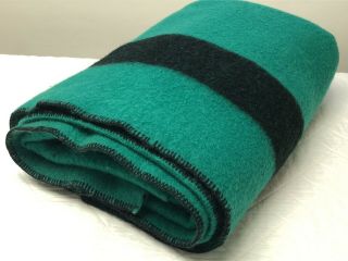 Vintage Green With Black Stripe Wool Blanket 80”x 68 " Twin