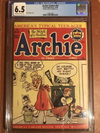Archie Comics 43 Cgc 6.  5 Ow/w Betty Veronica Gga Rare Sweet