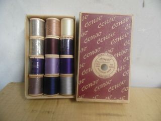 Vintage Conso Wood Spool Sewing Thread Mixed Colors Box
