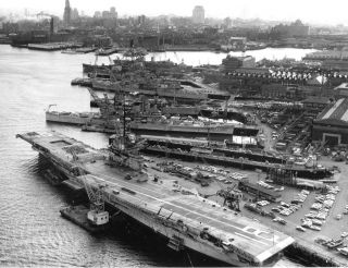 1960 Photo: Aerial View Of The Old Boston Naval Shipyard With Ships Docked