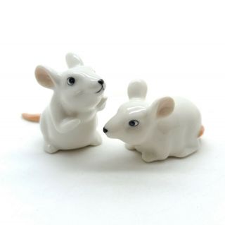2 White Rat Mouse Mice Figurine Ceramic Animal Miniature Statue - Cck170