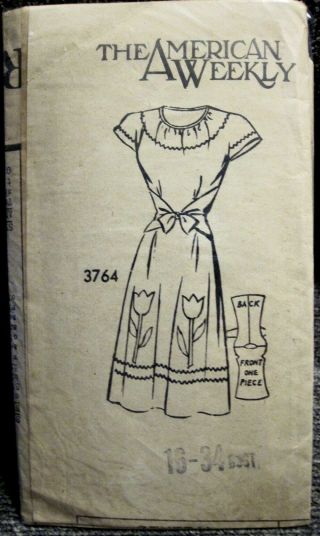 Vintage The American Weekly Ladies Wrap Front Tie Dress Pattern 3764 Sz 16