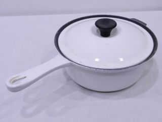Le Creuset 22 White Enameled Cast Iron Saucepan Pot With With Lid 3.  5 Quart