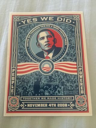 Barack Obama Yes We Did Shepard Fairey Bumper Sticker November 4th,  2008