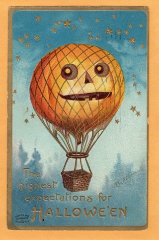 Vintage Halloween Postcard,  Clapsaddle Jol Balloon Embossed