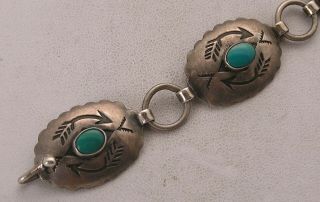 Vintage Navajo American Indian Sterling Turquoise Concho Style Bracelet W/arrows