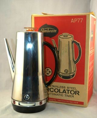Vintage Sunbeam 10 Cup Coffee Percolator Ap77 With Box -