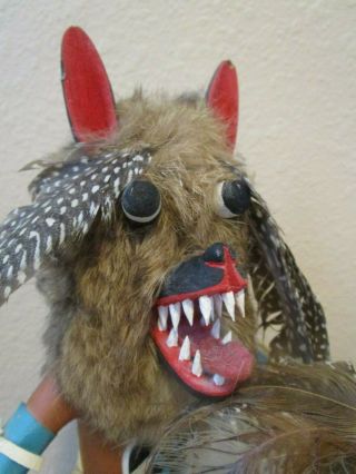 Vintage KACHINA Doll Hand Carved Hopi Wolf Signed by artist Lavern Sloan 15 Inch 2