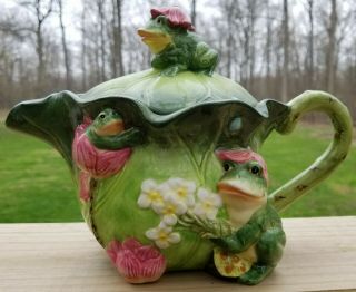 Very Cute Frog Teapot Ceramic Pottery - Unique - Great Gift