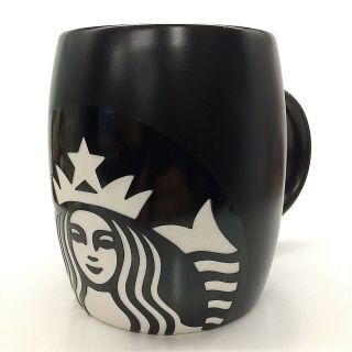 Starbucks 2011 Mermaid Siren Matte Black Etched Logo Barrel Coffee Mug Cup Lb - 14