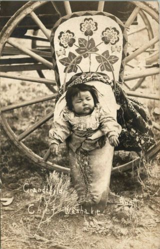 Rppc Famous Shoshone Chief Washakie Grandson Papoose In Cradleboard Wyoming J10