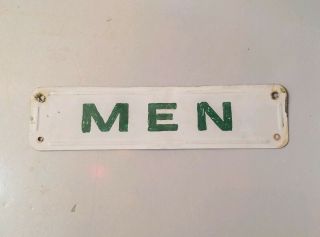 Old Tin Metal " Men " Bathroom Restroom Sign Gas Station Diner Hand Painted