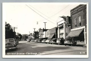 Main Street Carthage Tennessee Rppc Vintage Cline Photo Neon Smith County Tn 40s