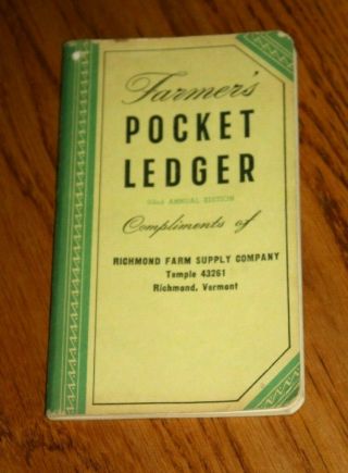 Vintage 1958 - 59 John Deere Farmers Pocket Ledger 92nd Ed.  Richmond Vt