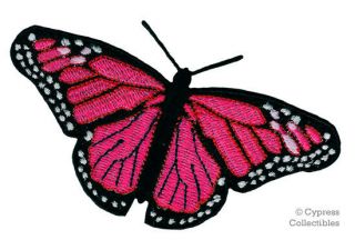 Pink Monarch Butterfly Patch Iron - On Embroidered Applique Craft