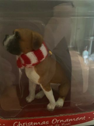 Sandicast Fawn Boxer With Red And White Scarf Christmas Ornament