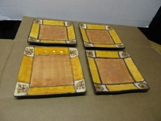 Set Of 4 Clay Art Tuscan Sunflower 10 1/2 " Dinner Plates