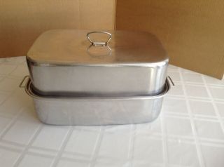 Vtg Mirro Large 17 1/4 " X 12 1/2 " X 8 1/2 " Covered Roasting Pan With Lift Tray