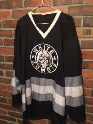 Vintage White Zombie Hockey Jersey Shirt Gem Osfa Made In Usa Mens Rob Zombie