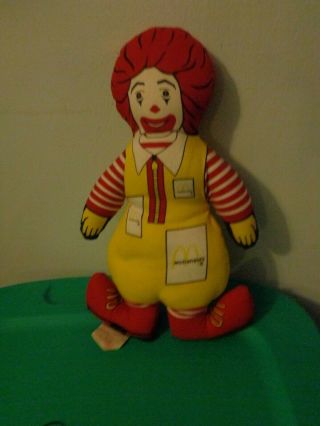 Rare Vintage 1984 Ronald Mcdonald Soft Plush Doll Figure Character Toy Pillow