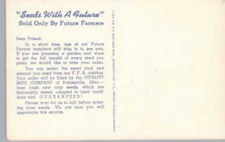 “Seeds w a Future” BALL JAR Vintage Linen Advertising Postcard—Vitality Seed Co 2