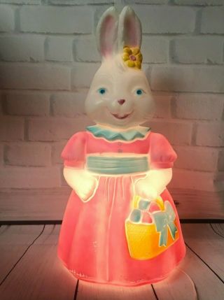 Easter Bunny Blow Mold Light Up Vintage 1994 Yard Decor Girl Eggs 25 "