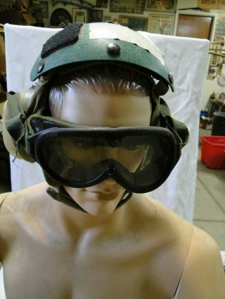 U.  S.  Flight Deck Crewman 7 1/4 Helmet With Goggles And Earmuffs 1982 Head Gear