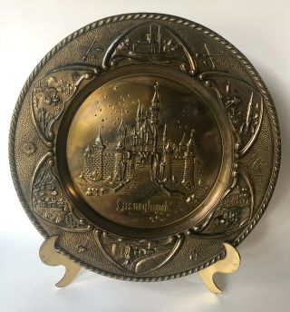 Vintage Disney Disneyland Brass Wall Hanging Plate England 12 " Peerage