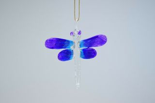 Hanging Dragonfly Purple Blue Figurine Of Blown Glass Crystal