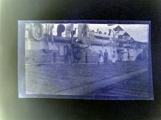 1910s Photo Negative Steamer Ship Docked Life Boats Anchor Women 5.  5 X 3.  25 E