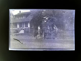 1910s Photo Negative Women Man Riding Horses In Front Of House 5.  5 X 3.  25 E