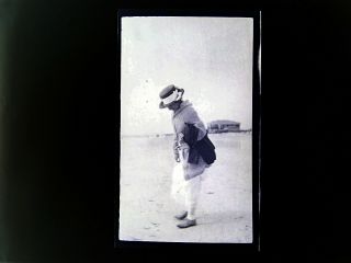 1910s Photo Negative Woman Hat Beach Tide Water Coat Sand Ocean 5.  5 X 3.  25 E