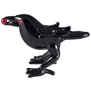 Hand Blown Art Glass Miniature Black Crow With Berry Bird Figurine 1 " High