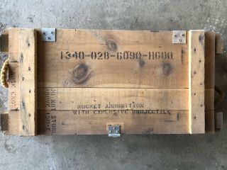 Ammunition For Cannon Box Crate Wood Wooden Military 29”x 14”x 6” Rope Handles